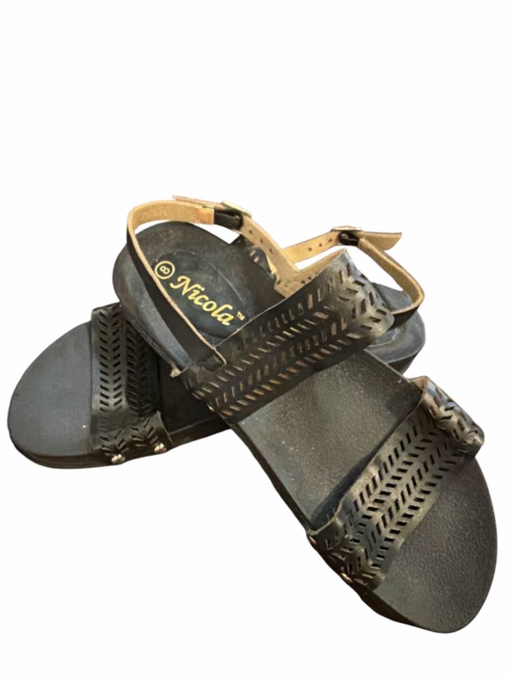 NICOLA Black Cutout Strap Women's Sandals 1inch wedge heal NWOT
